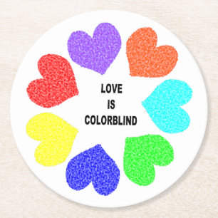 Posavasos Redondo De Papel Amor interracial Corazones de arcoiris Corazones d