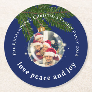 Posavasos Redondo De Papel Amor Paz Alegría Fiesta de Navidad Foto Azul Marin