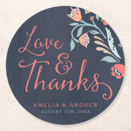 Posavasos Redondo De Papel Amor y agradecimiento Boda Floral de Chalkboard Bl