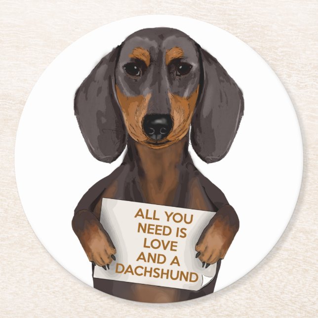 Posavasos Redondo De Papel Amor y Dachshund (Anverso)