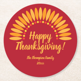 Posavasos Redondo De Papel Añadir nombre año feliz Día de Acción de Gracias a