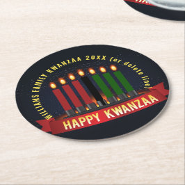Posavasos Redondo De Papel Añadir nombre año velas de Kwanzaa
