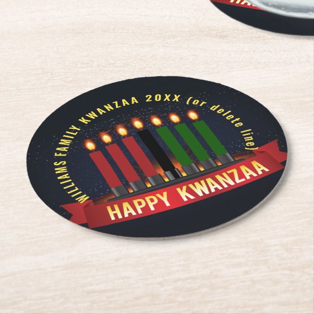 Posavasos Redondo De Papel Añadir nombre año velas de Kwanzaa (En perspectiva)