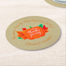 Posavasos Redondo De Papel Añadir nombre de familia Texto Calabaza de Acción 