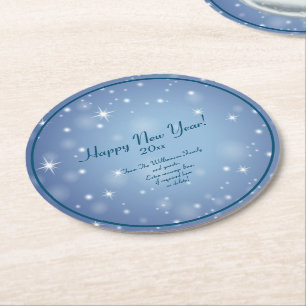 Posavasos Redondo De Papel Añadir nombre de organización familiar Feliz Año N