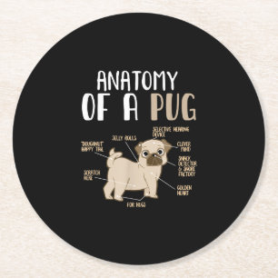 Posavasos Redondo De Papel Anatomía De Un Mascota De Perro De La Raza De Pug