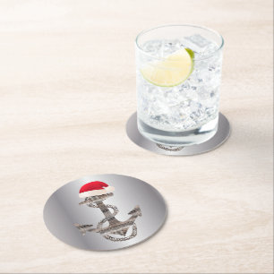 Posavasos Redondo De Papel ANCHOR náutico rústico elegante + SANTA HAT Rond