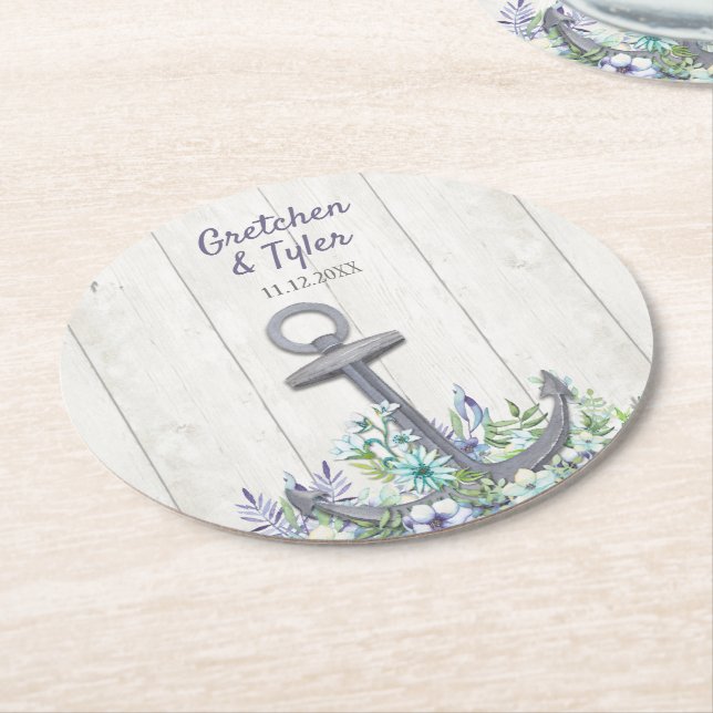 Posavasos Redondo De Papel Anclaje naumático floral (En perspectiva)