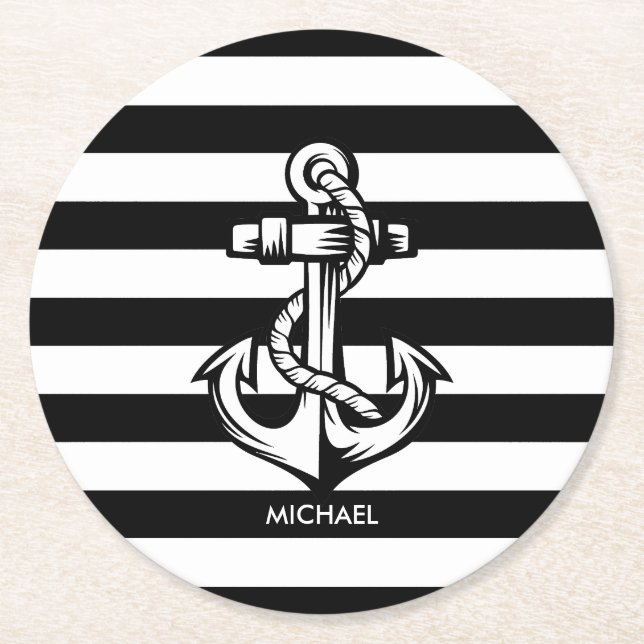 Posavasos Redondo De Papel Anclaje y franjas (Anverso)