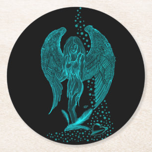 Posavasos Redondo De Papel Ángel perdido en el amor, negro y verde diseño