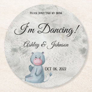 Posavasos Redondo De Papel Animal estilo Cute Hippo Kawaii