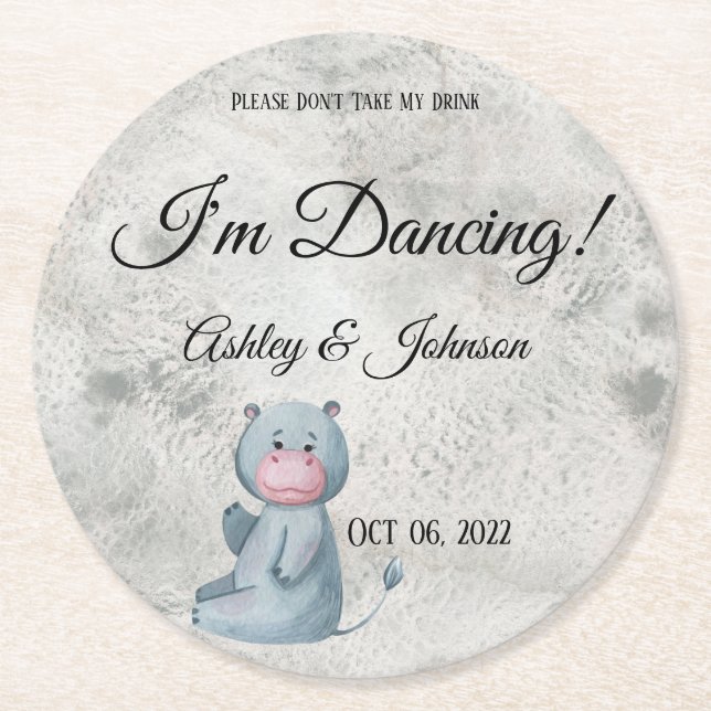 Posavasos Redondo De Papel Animal estilo Cute Hippo Kawaii (Anverso)