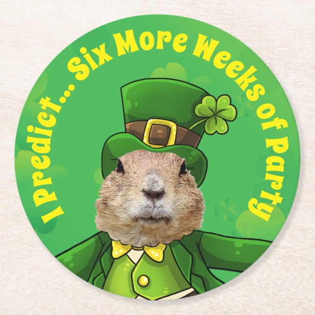 Posavasos Redondo De Papel Animal Fiesta de St. Patrick's Day Groundhog (Anverso)