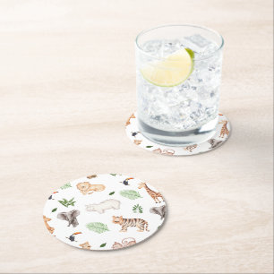 Posavasos Redondo De Papel animal salvaje con patrón de árbol de la jungla