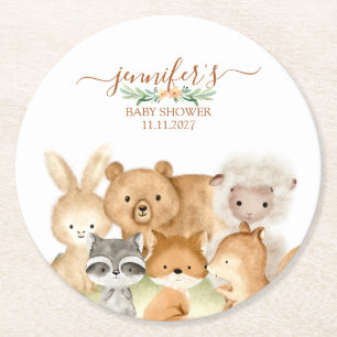 Posavasos Redondo De Papel Animales Acuarela Baby Shower Rústico