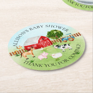 Posavasos Redondo De Papel Animales Barn Baby Shower Gracias