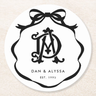 Posavasos Redondo De Papel Aniversario de la curva de coqueta blanca y negra