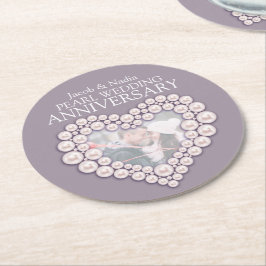 Posavasos Redondo De Papel Aniversario de la Perla de bodas