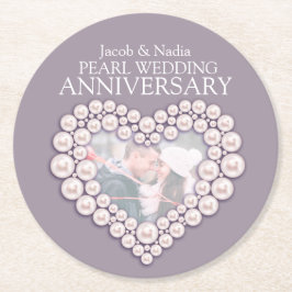 Posavasos Redondo De Papel Aniversario de la Perla de bodas