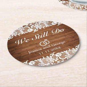 Posavasos Redondo De Papel Aniversario del Boda de la Madera Rusa y los Rúst