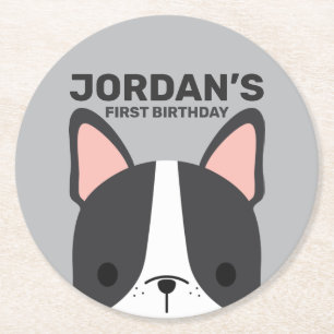 Posavasos Redondo De Papel Aniversario del Bulldog francés lindo