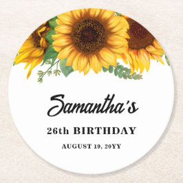 Posavasos Redondo De Papel Aniversario del Girasol Rústico