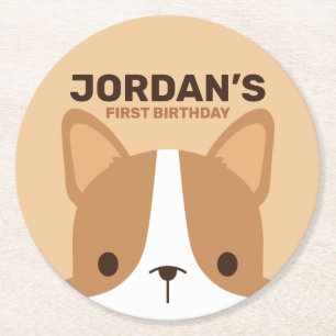 Posavasos Redondo De Papel Aniversario del perro de Corgi Cute