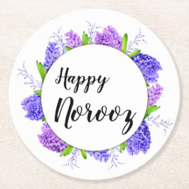 Posavasos Redondo De Papel Año Nuevo Feliz Noruz Hyacinth Wreath Purple
