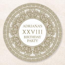 Posavasos Redondo De Papel Antiguo partido de cumpleaños de Grecia con elemen