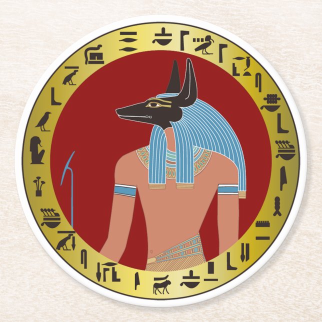 Posavasos Redondo De Papel Anubis, Dios Egipcio (Anverso)