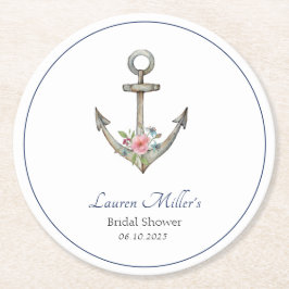 Posavasos Redondo De Papel Anuncio de color Nautical Bridal