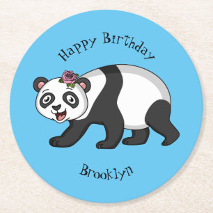 Posavasos Redondo De Papel Aoso panda alegre y lindo con personalizado de flo