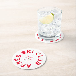 Posavasos Redondo De Papel Après Ski Club Escudo de la Estación de Esquí Rojo