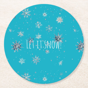 Posavasos Redondo De Papel Aqua Azul Plateado Blanco Copo de Nieve de Navidad