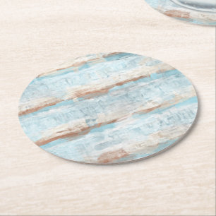 Posavasos Redondo De Papel Aqua Turquoise Marrón Color blanco Rayas Arte
