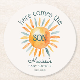 Posavasos Redondo De Papel Aquí viene el niño bebé ducha