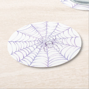 Posavasos Redondo De Papel Araña de Halloween lavanda en telaraña