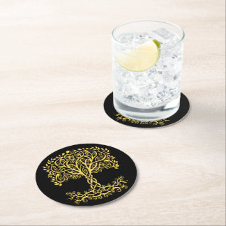 Posavasos Redondo De Papel Árbol Celta Amarillo De La Vida