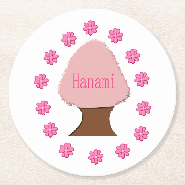 Posavasos Redondo De Papel Árbol de cerezas japonés Hanami (Anverso)