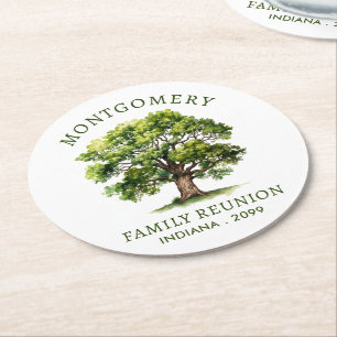 Posavasos Redondo De Papel Árbol de la familia de acuarelas de Reunión Famili