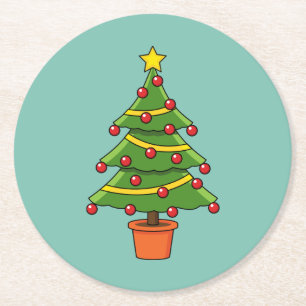 Posavasos Redondo De Papel Árbol de Navidad