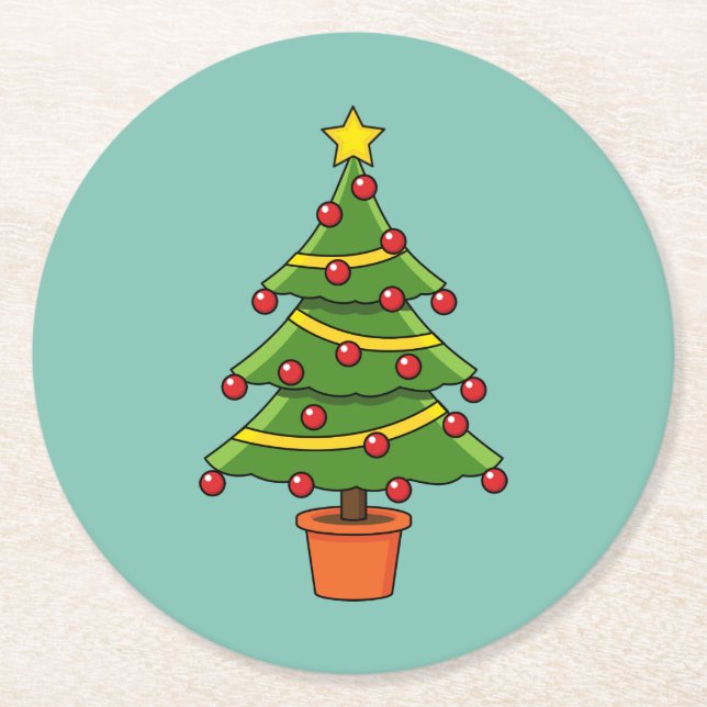 Posavasos Redondo De Papel Árbol de Navidad (Anverso)
