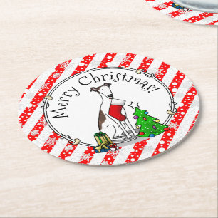 Posavasos Redondo De Papel Árbol de Navidad 2 Greyhound (romano le blanco) Pe