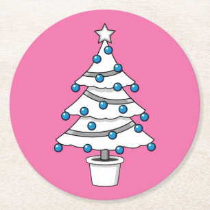 Posavasos Redondo De Papel Árbol de Navidad Blanco