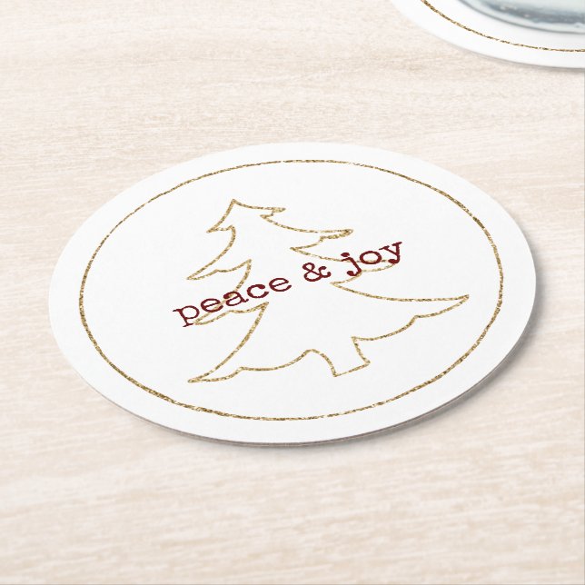 Posavasos Redondo De Papel Árbol de Navidad de esquema de Purpurina dorado (En perspectiva)