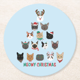 Posavasos Redondo De Papel Árbol de Navidad de gato