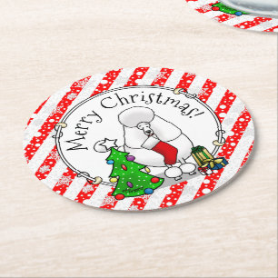 Posavasos Redondo De Papel Árbol de navidad de moras 2 caniche (blanco)