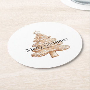 Posavasos Redondo De Papel Árbol de Navidad de Pan de Jengibre con Crema