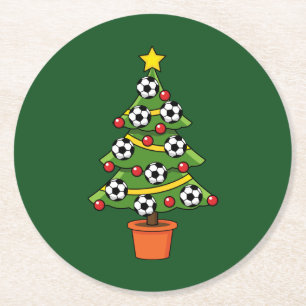 Posavasos Redondo De Papel Árbol de Navidad del fútbol de fútbol
