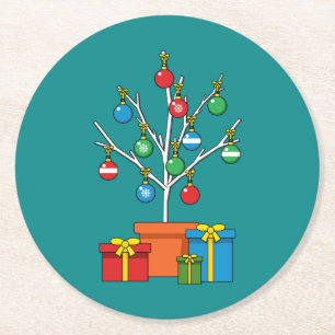 Posavasos Redondo De Papel Árbol de Navidad mínimo con presentes